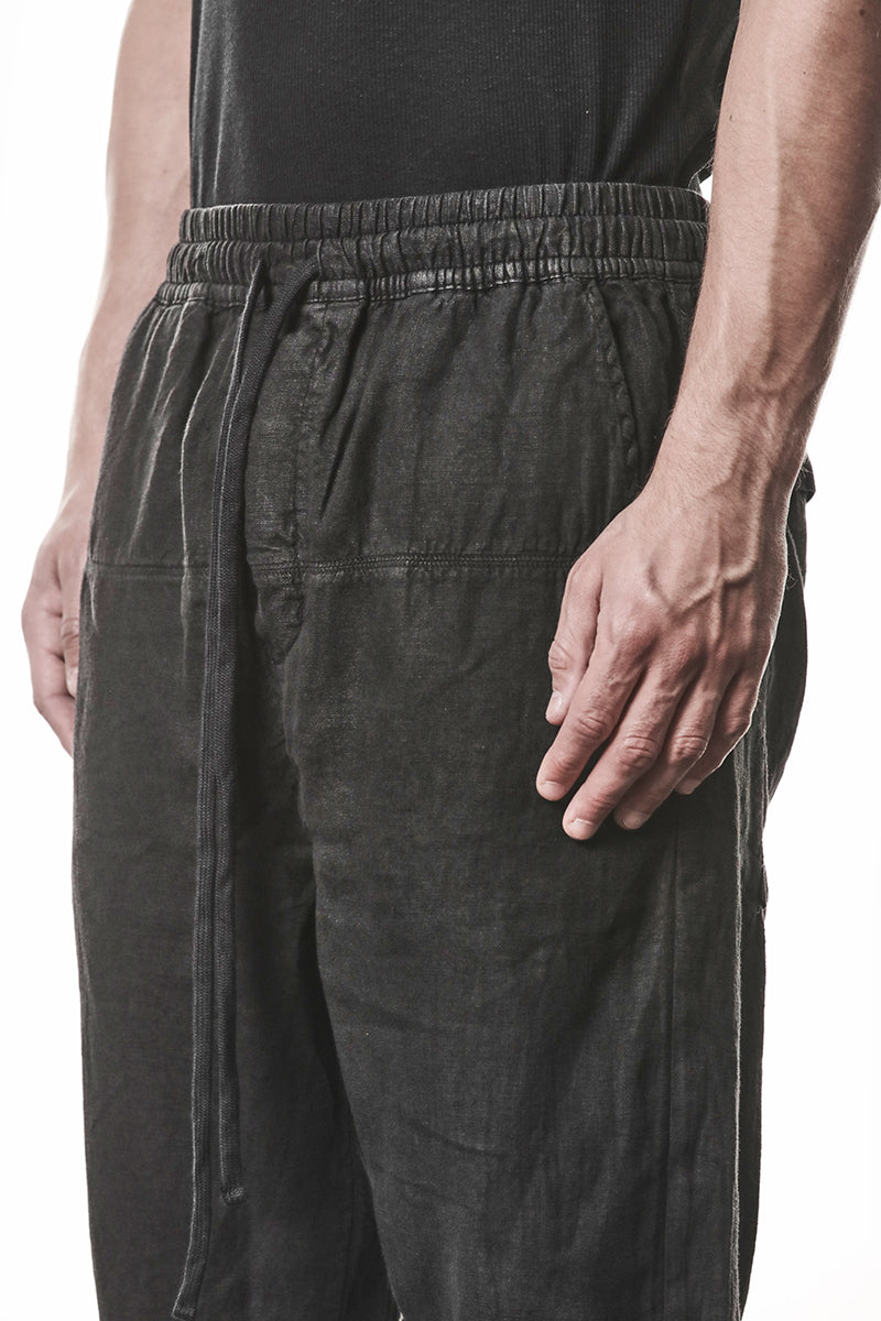 BLACK LINEN CROPPED LEG PANTS