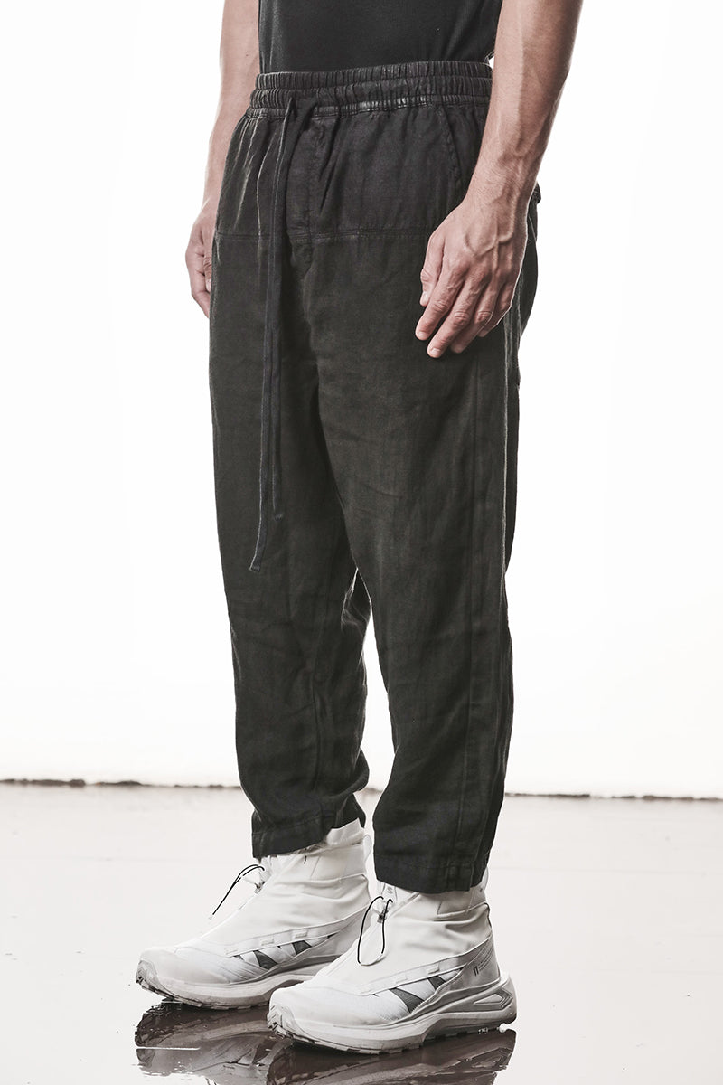 BLACK LINEN CROPPED LEG PANTS