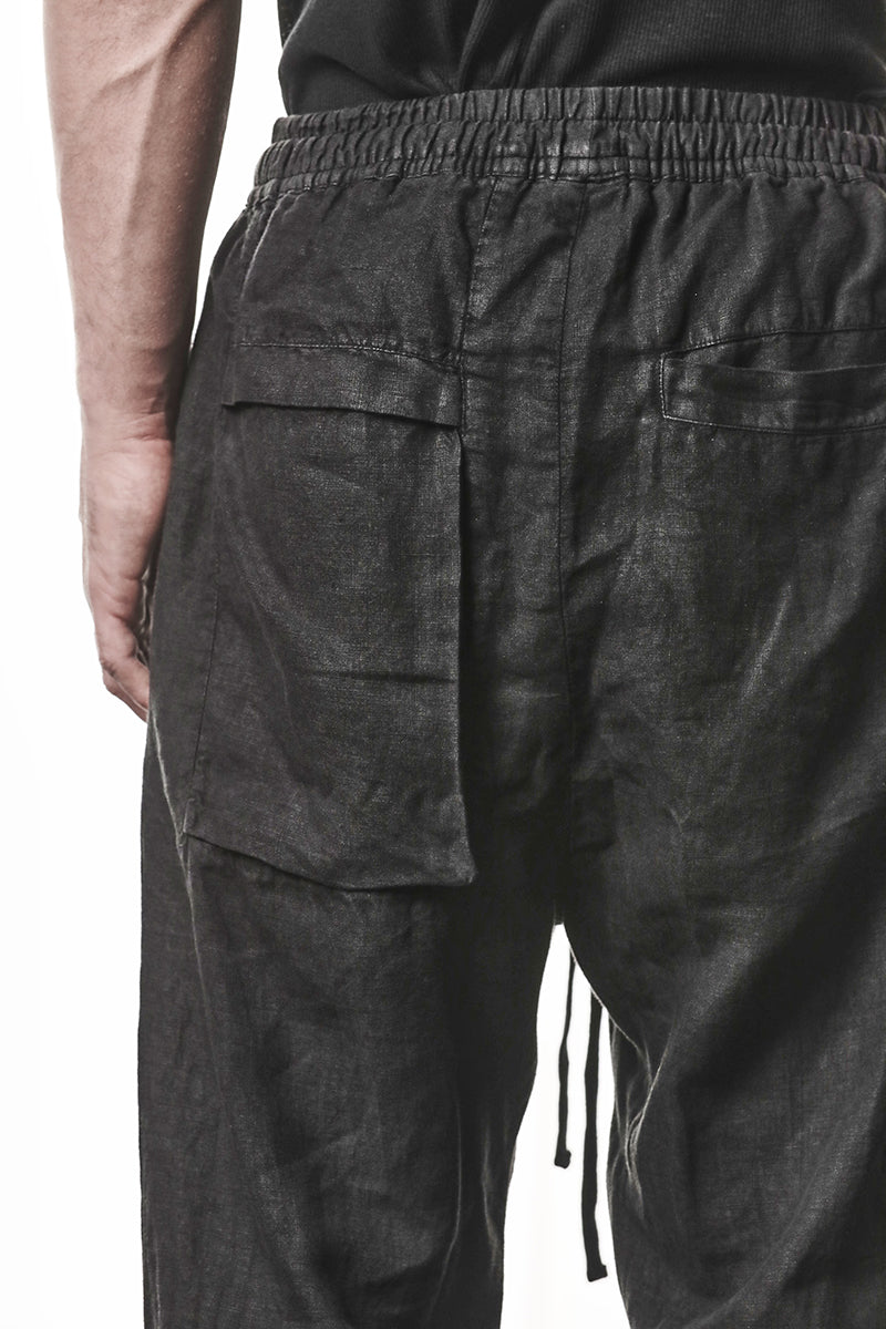 BLACK LINEN CROPPED LEG PANTS