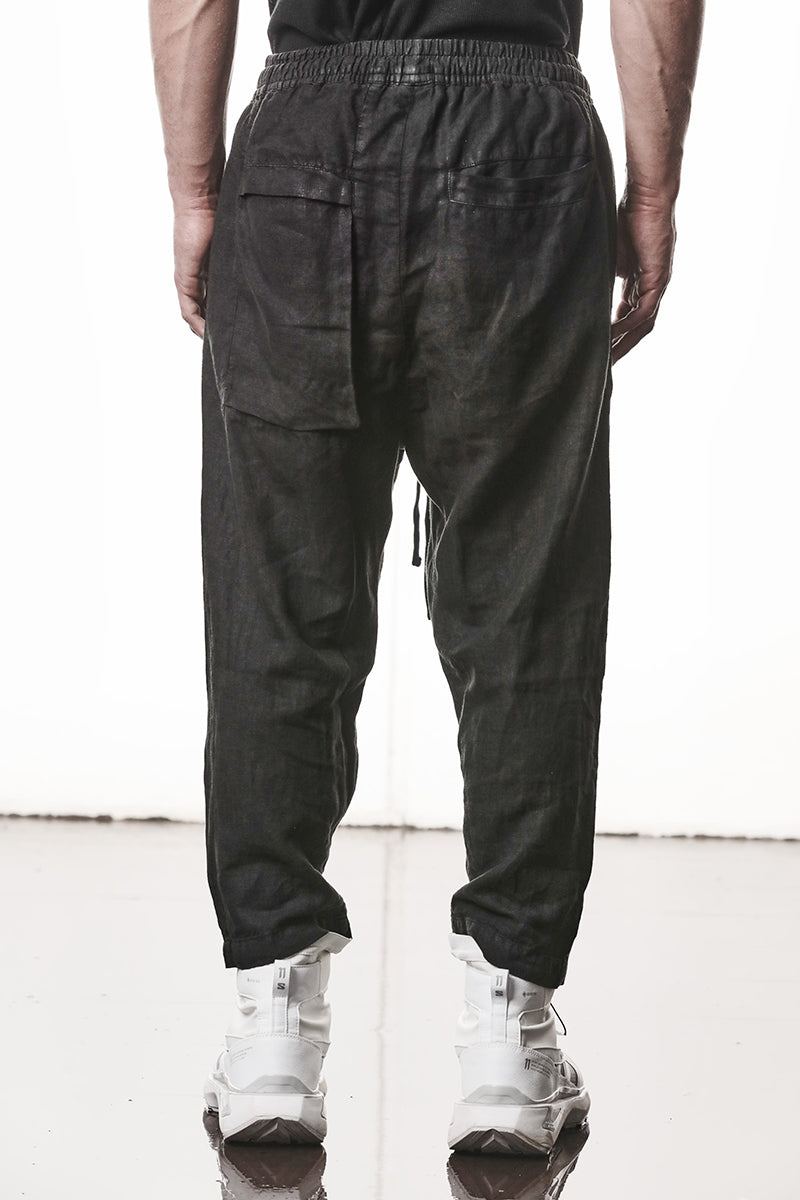 BLACK LINEN CROPPED LEG PANTS