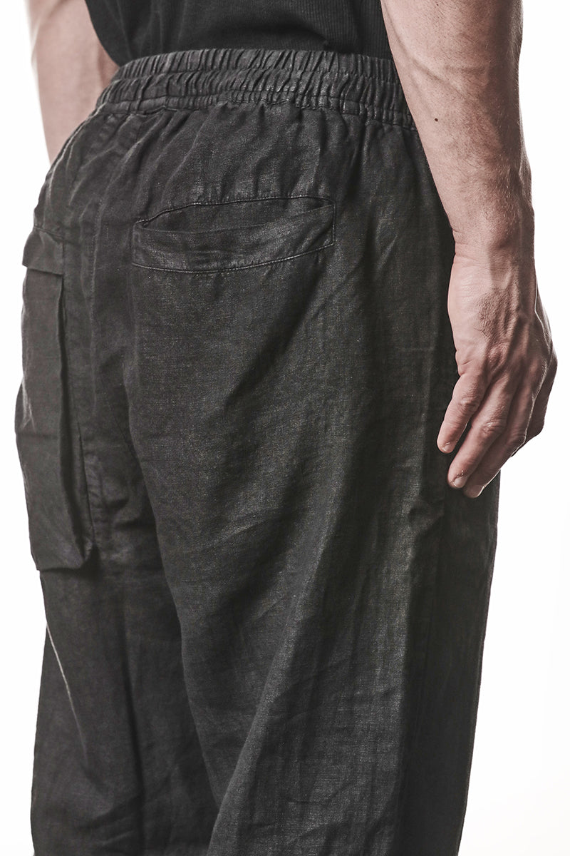 BLACK LINEN CROPPED LEG PANTS