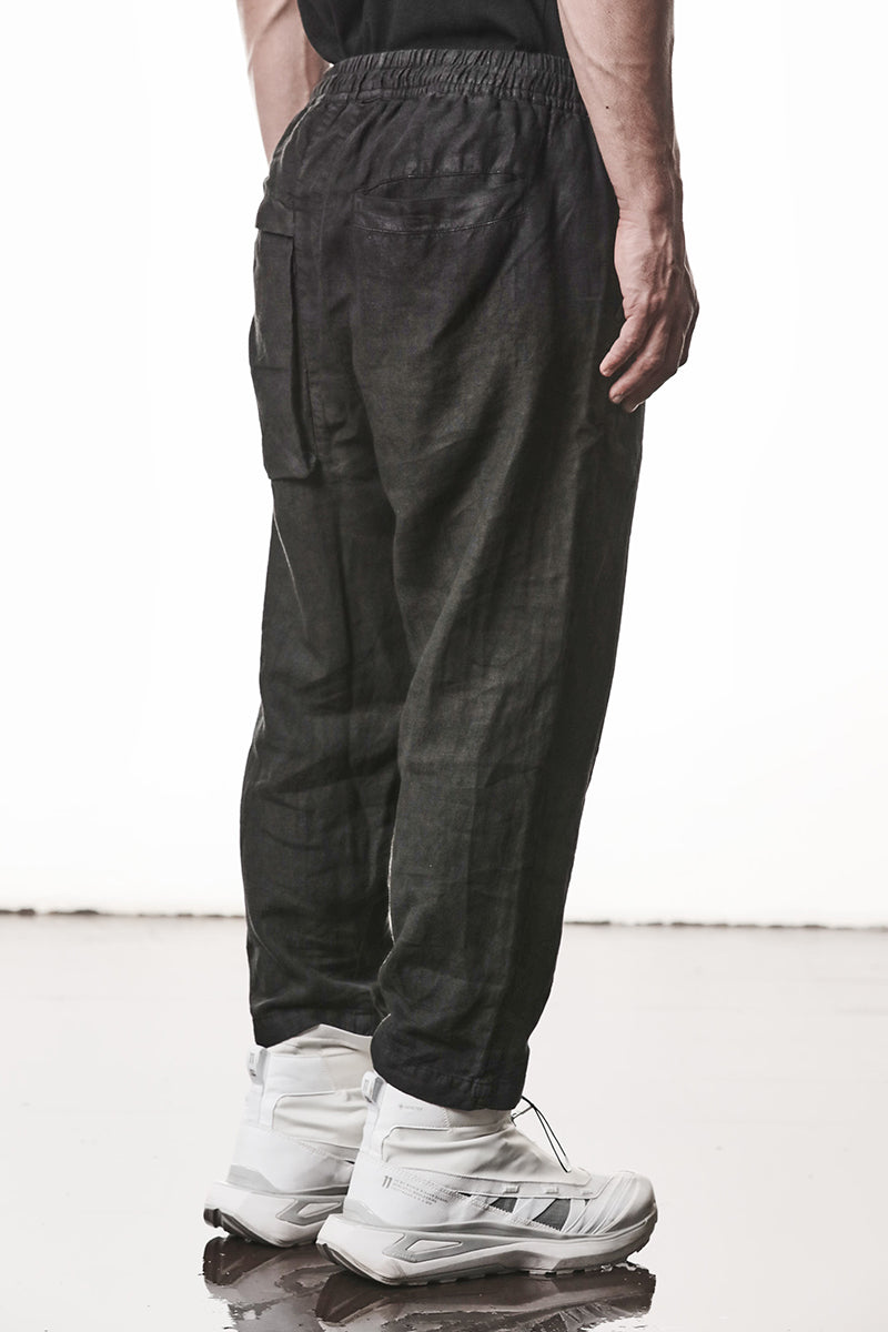 BLACK LINEN CROPPED LEG PANTS