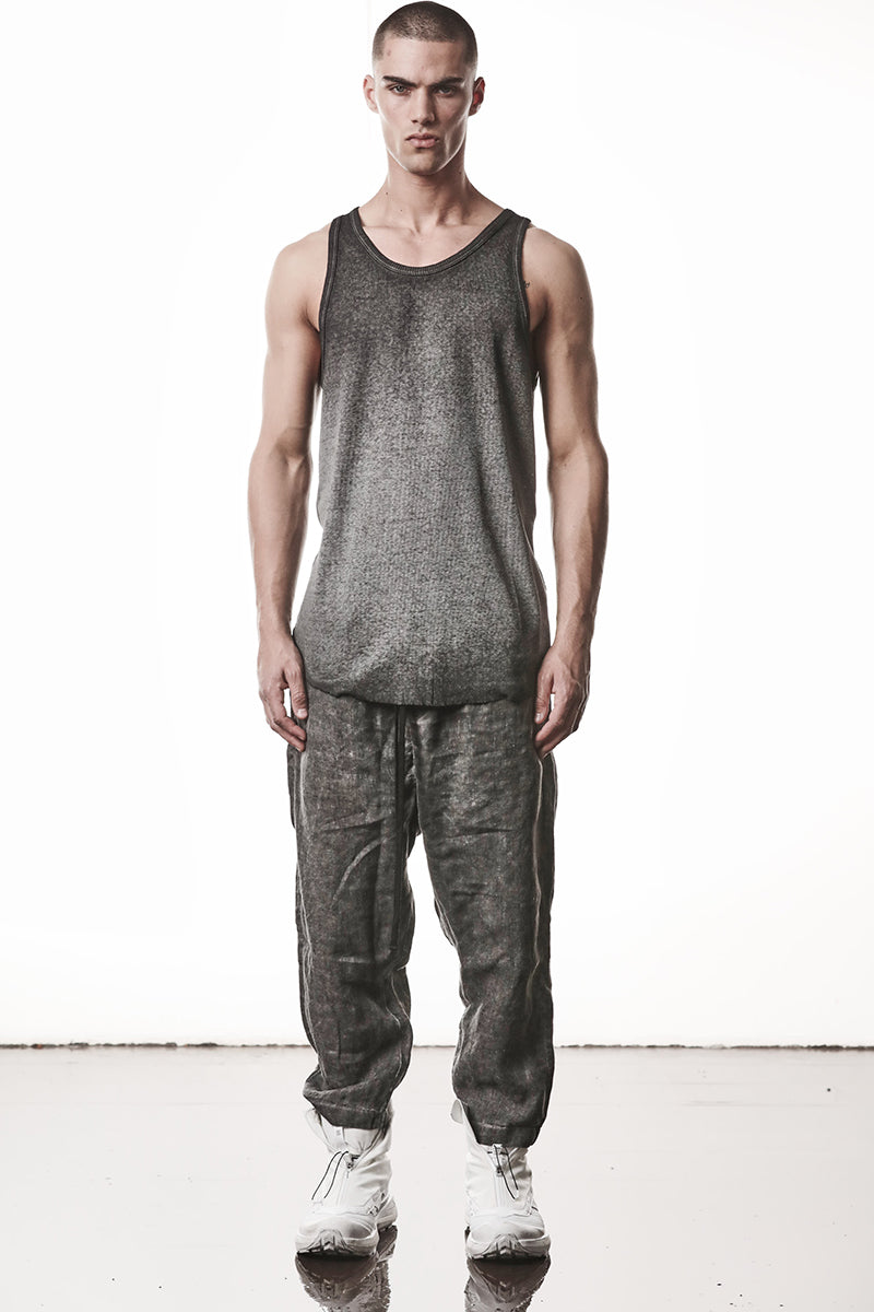 VEGETAL BLACK LINEN CROPPED LEG PANTS