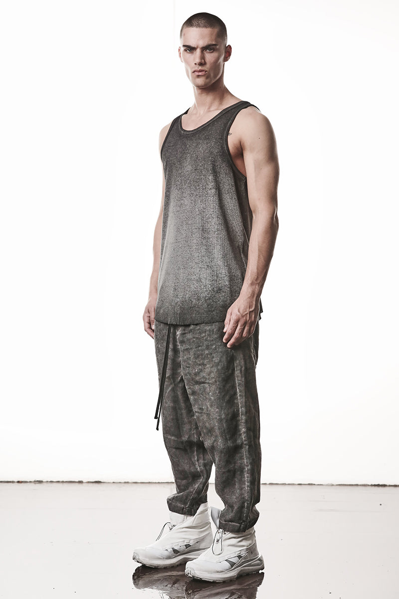 VEGETAL BLACK LINEN CROPPED LEG PANTS