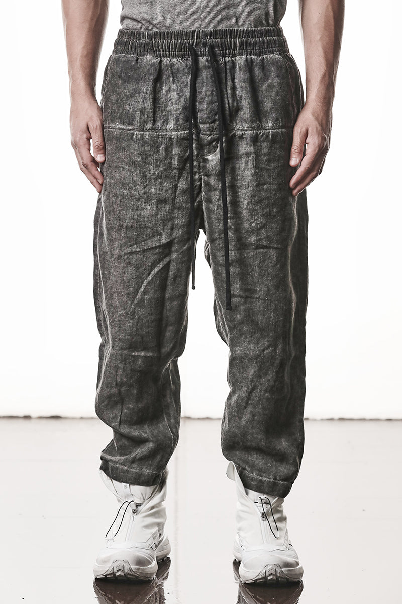 VEGETAL BLACK LINEN CROPPED LEG PANTS