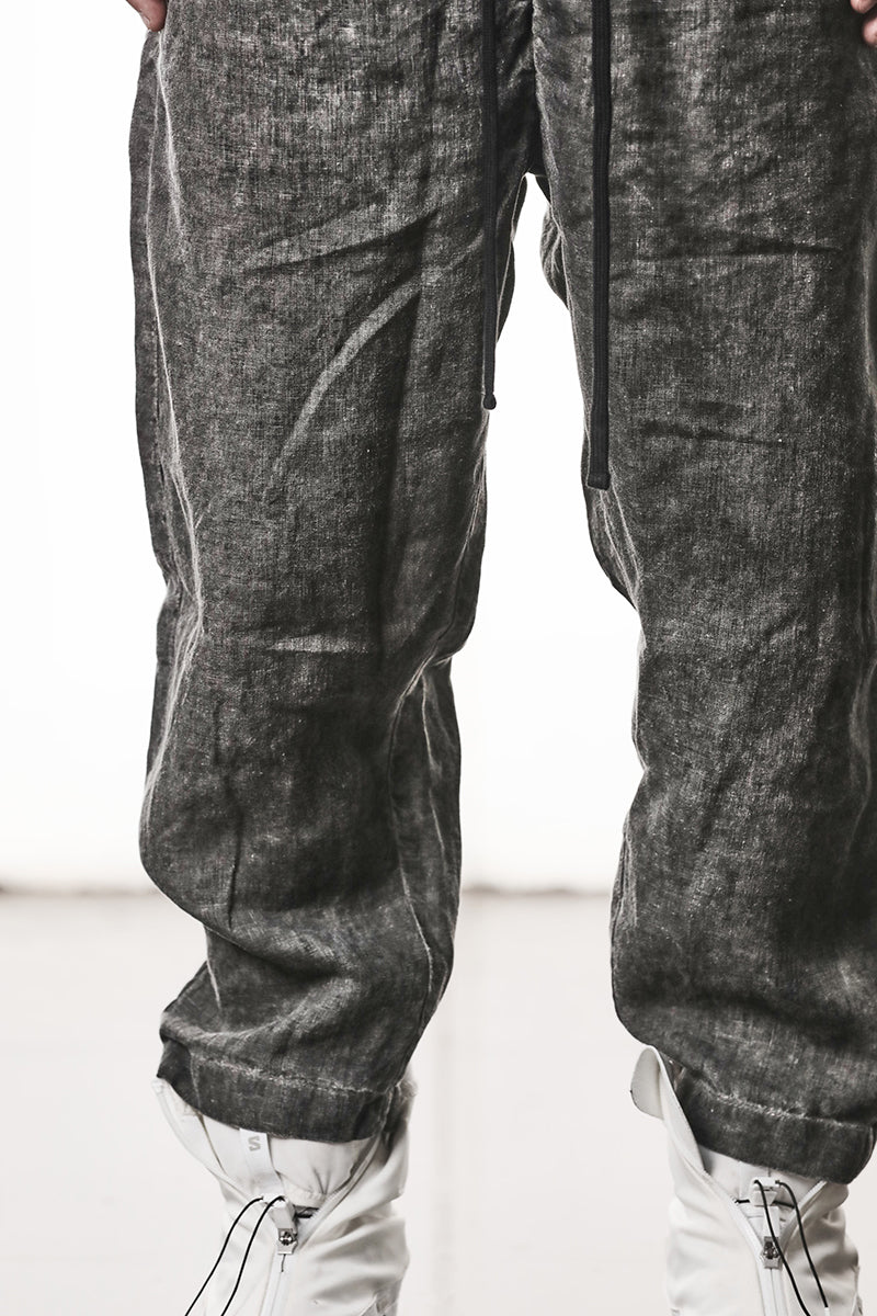 VEGETAL BLACK LINEN CROPPED LEG PANTS