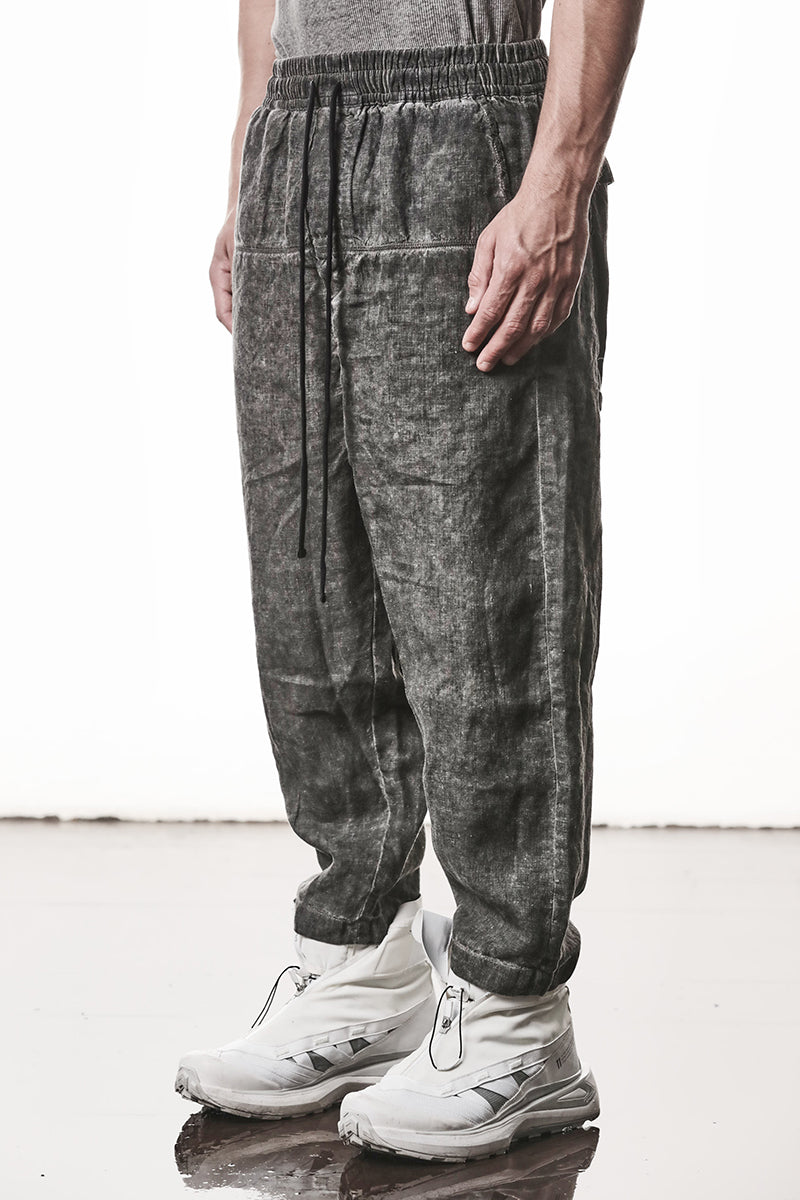 VEGETAL BLACK LINEN CROPPED LEG PANTS