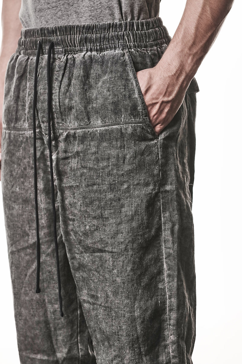 VEGETAL BLACK LINEN CROPPED LEG PANTS