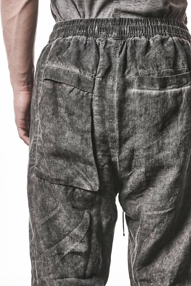 VEGETAL BLACK LINEN CROPPED LEG PANTS