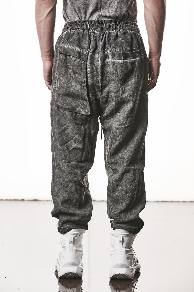 VEGETAL BLACK LINEN CROPPED LEG PANTS