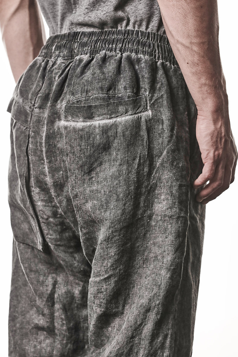 VEGETAL BLACK LINEN CROPPED LEG PANTS