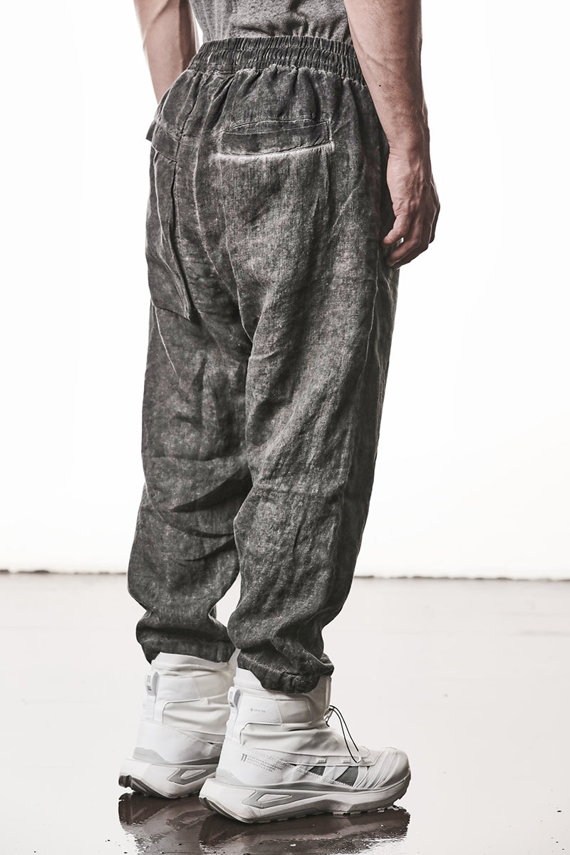 VEGETAL BLACK LINEN CROPPED LEG PANTS