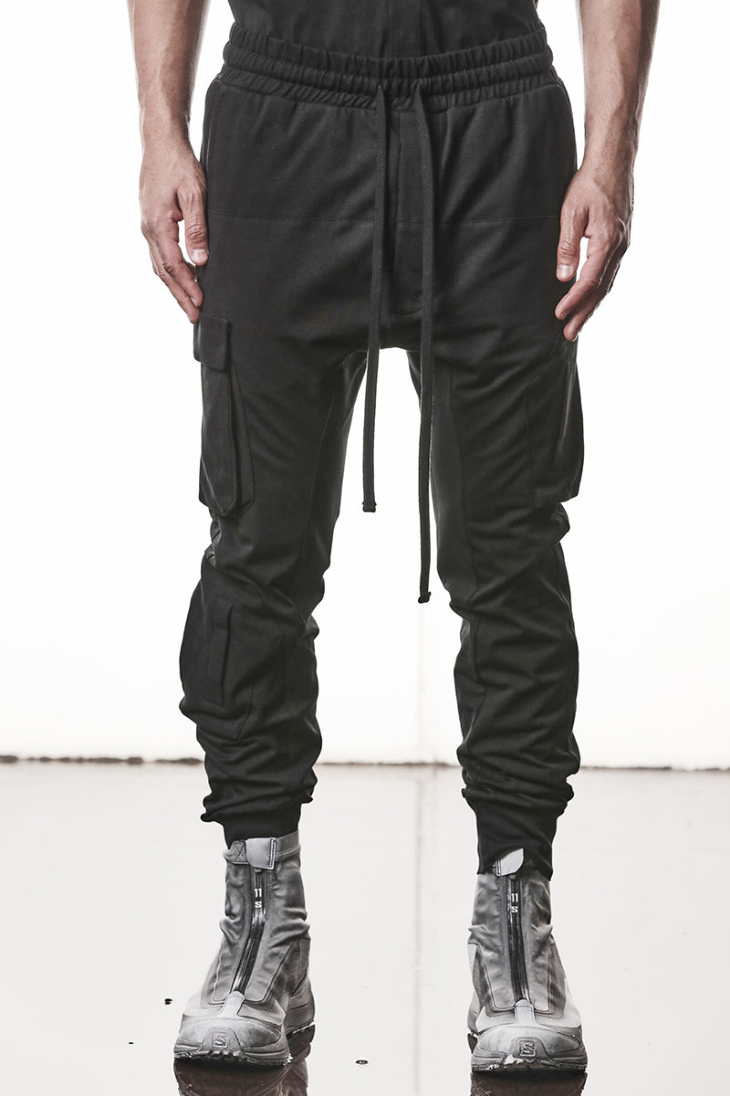 BLACK MATMIX CARGO TROUSERS