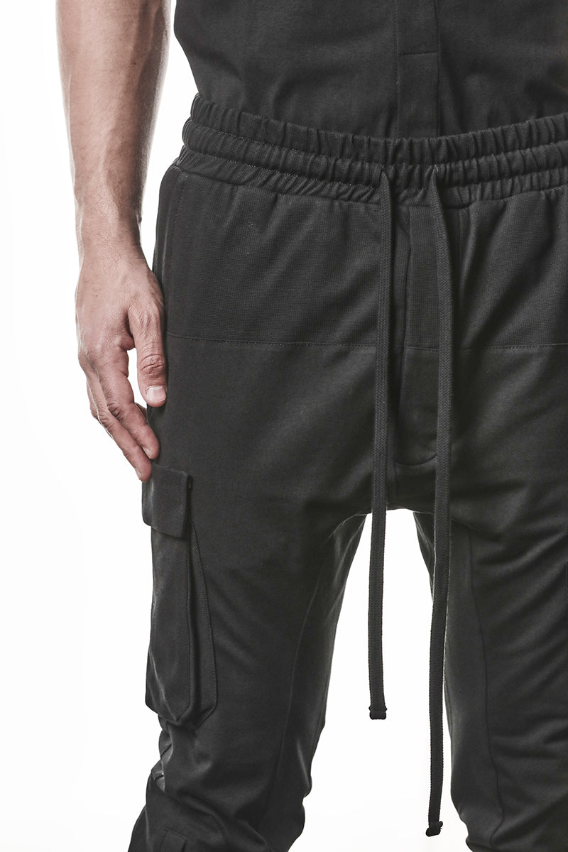 BLACK MATMIX CARGO TROUSERS