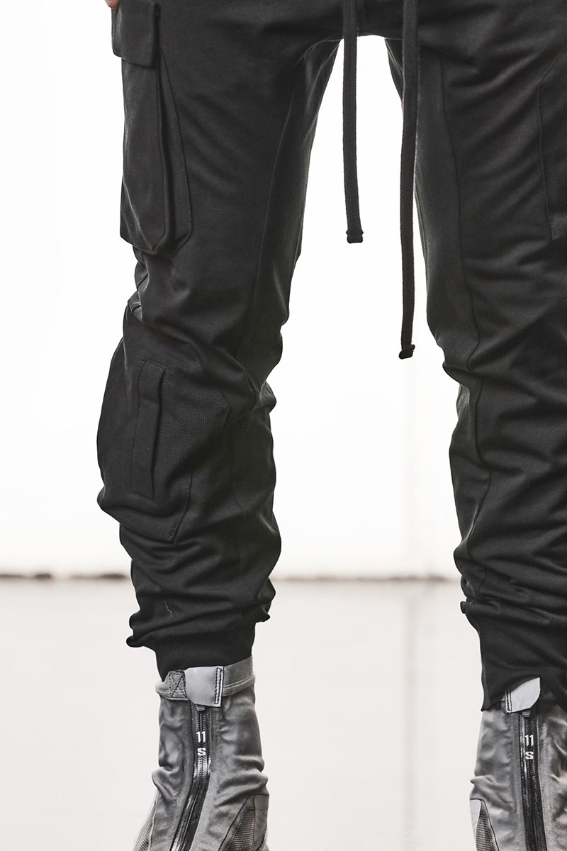 BLACK MATMIX CARGO TROUSERS