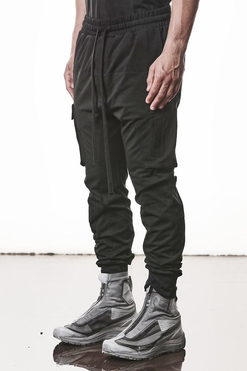 BLACK MATMIX CARGO TROUSERS