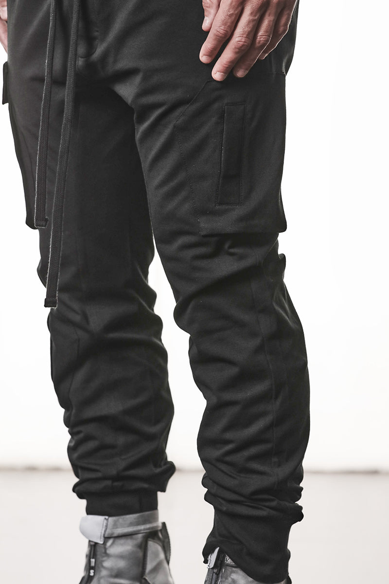 BLACK MATMIX CARGO TROUSERS