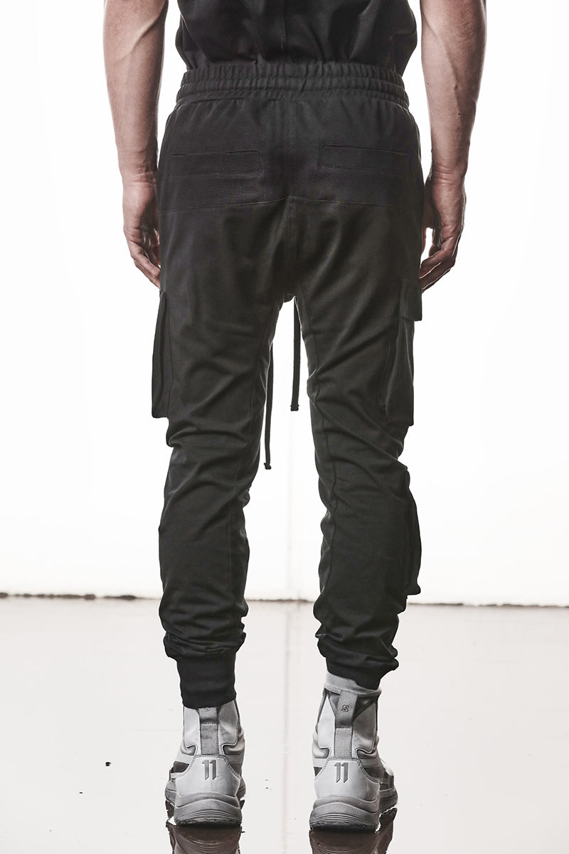 BLACK MATMIX CARGO TROUSERS