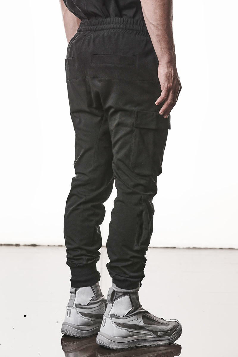 BLACK MATMIX CARGO TROUSERS