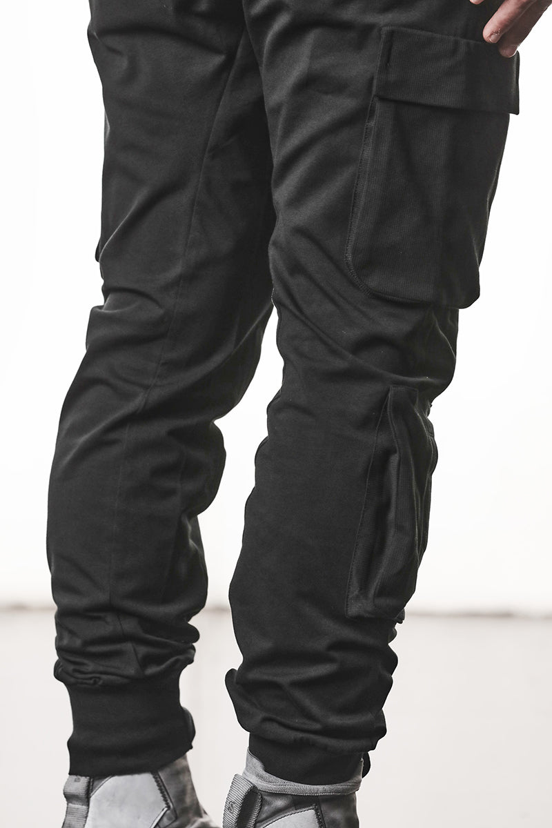 BLACK MATMIX CARGO TROUSERS