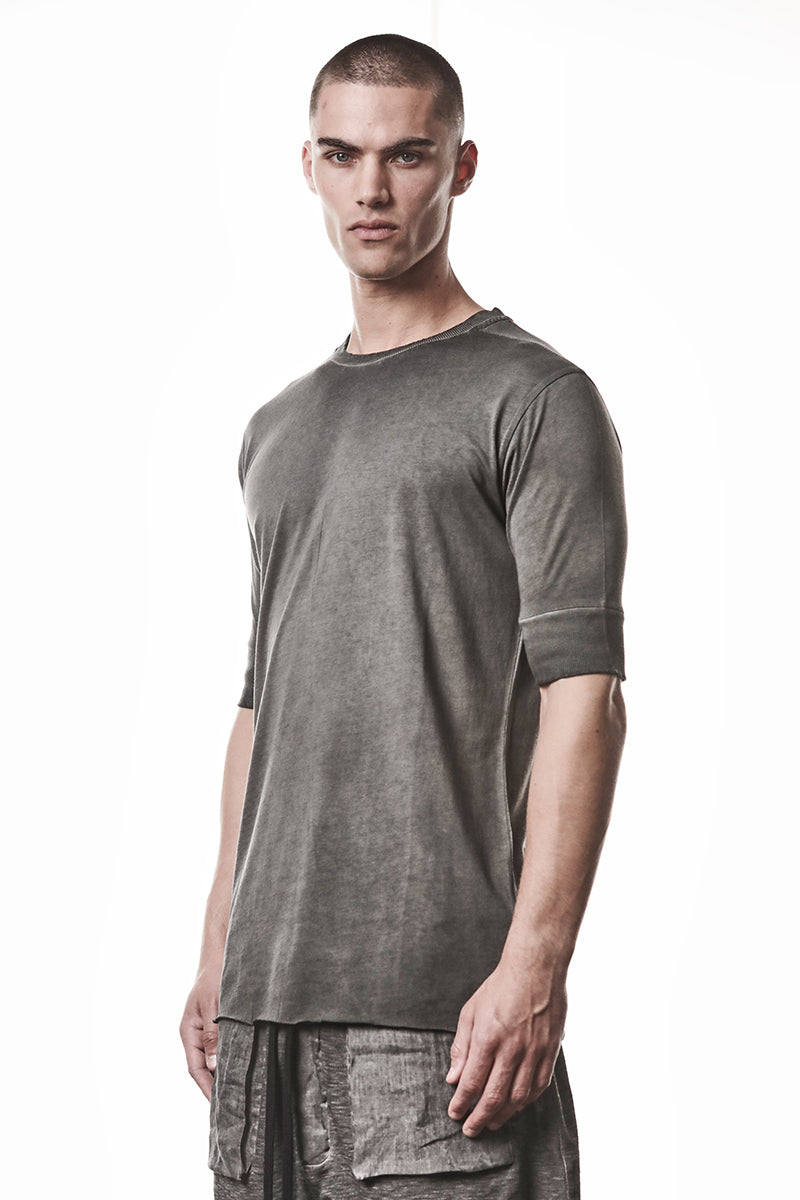 COLD DYED GREY RIB CUFFS TEE