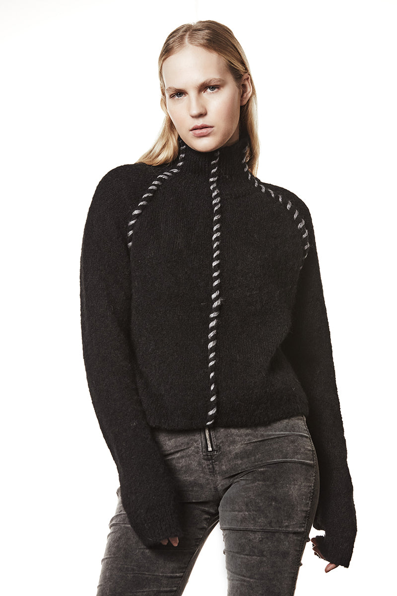 BLACK HIGH NECK ALPACA SWEATER