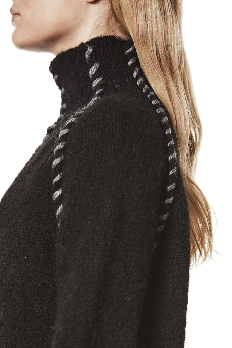 BLACK HIGH NECK ALPACA SWEATER