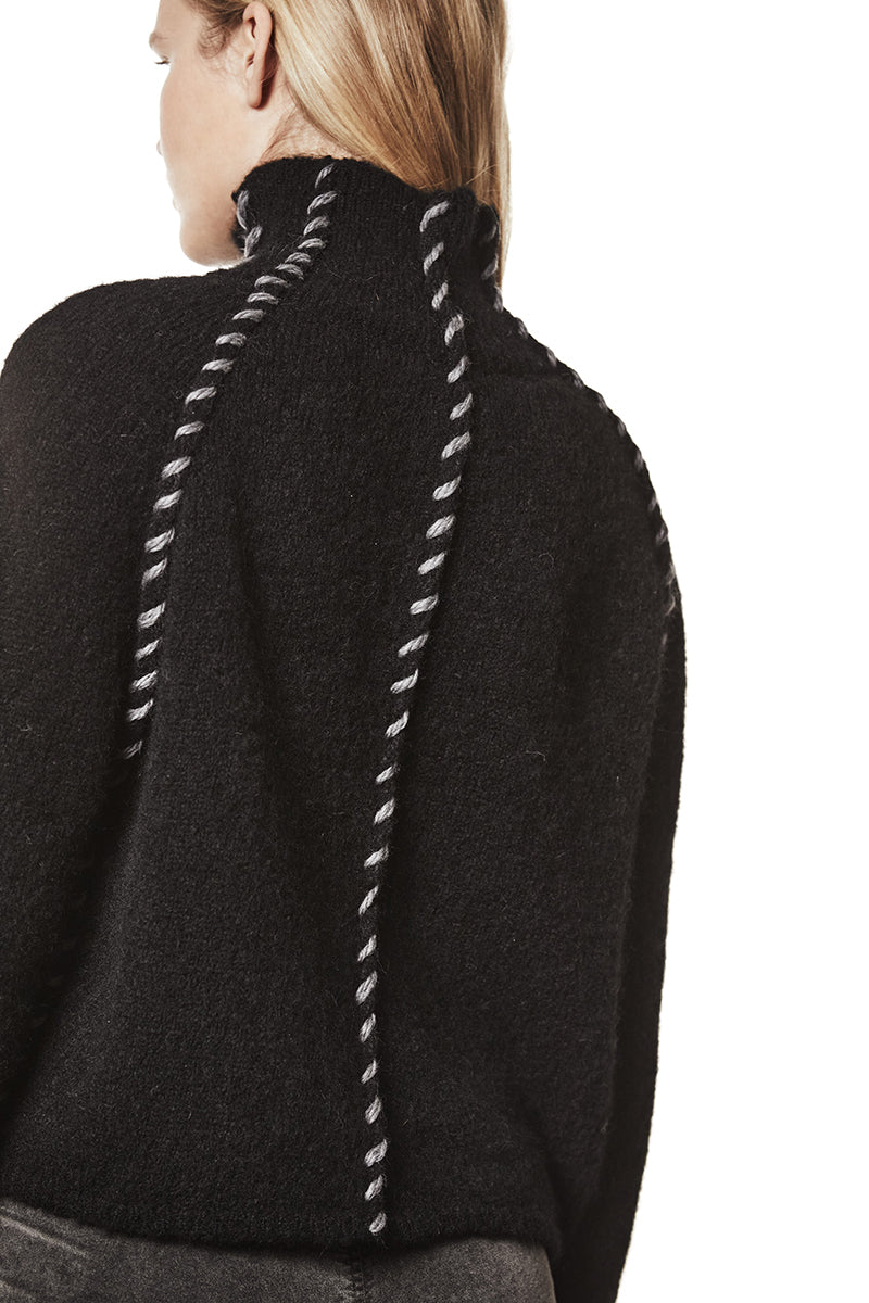 BLACK HIGH NECK ALPACA SWEATER