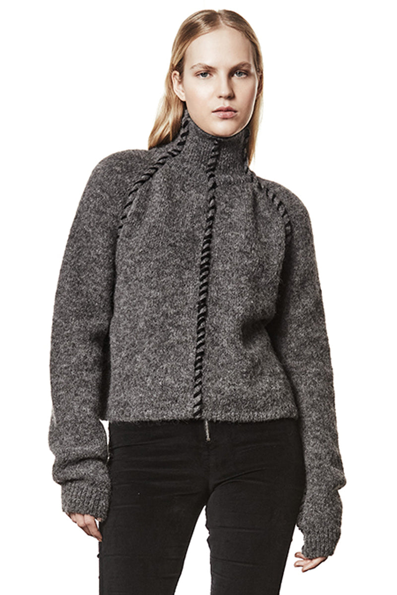 DARK GREY HIGH NECK ALPACA SWEATER