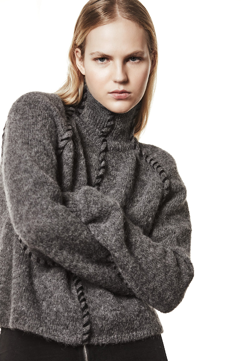 DARK GREY HIGH NECK ALPACA SWEATER
