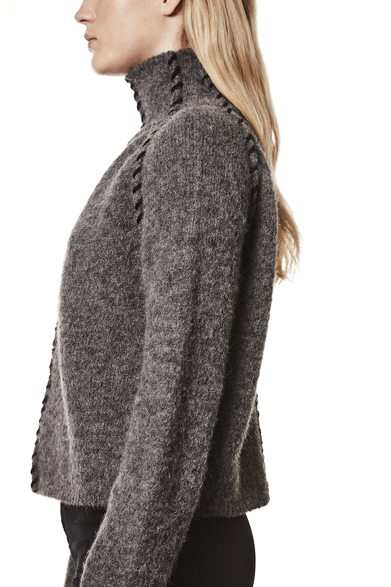 DARK GREY HIGH NECK ALPACA SWEATER