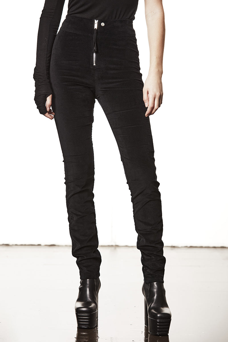 BLACK SOFT WASHED VELVET TROUSERS