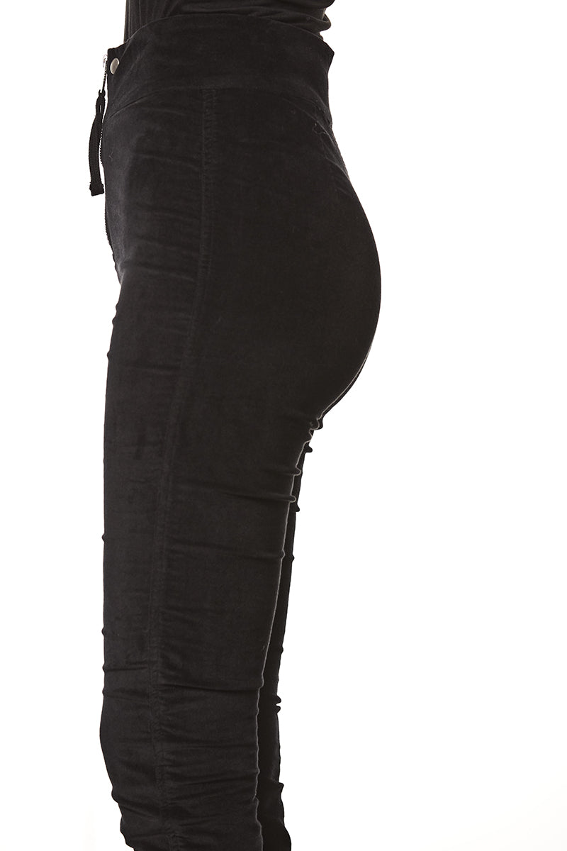 BLACK SOFT WASHED VELVET TROUSERS