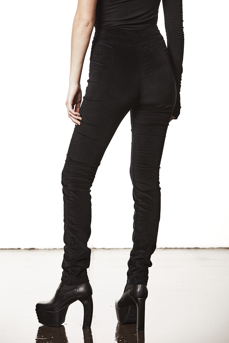 BLACK SOFT WASHED VELVET TROUSERS