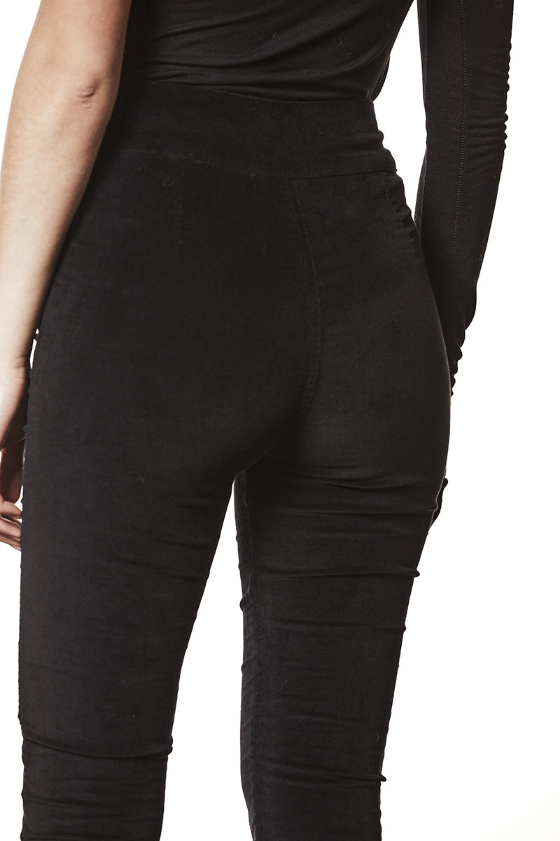 BLACK SOFT WASHED VELVET TROUSERS