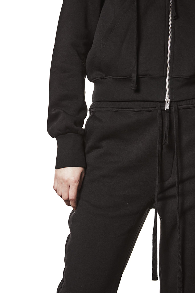 BLACK HOODED SWEAT JACKET