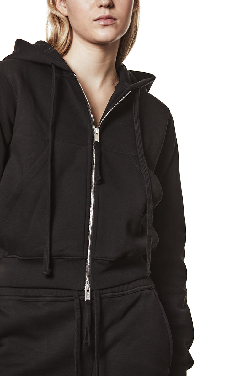 BLACK HOODED SWEAT JACKET