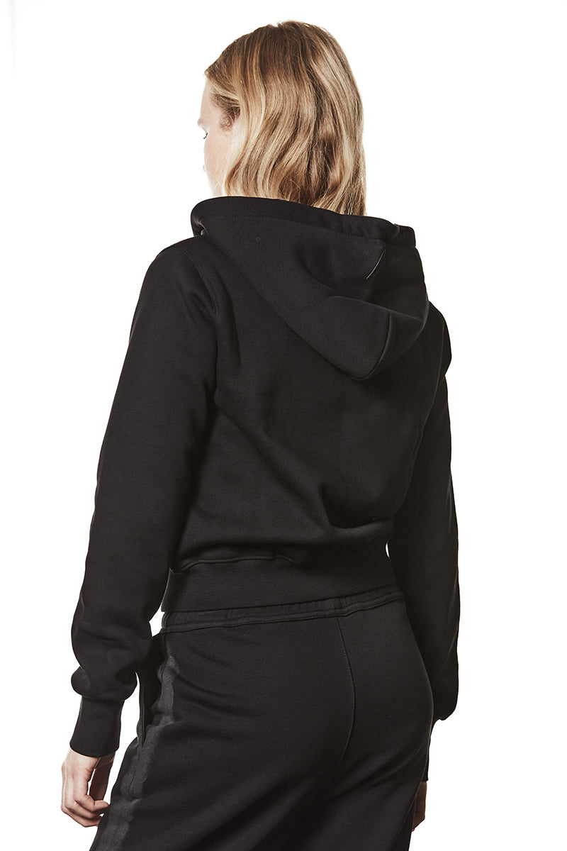 BLACK HOODED SWEAT JACKET
