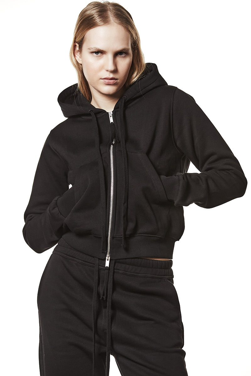 BLACK HOODED SWEAT JACKET