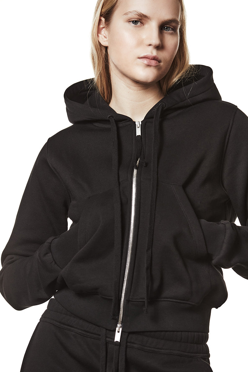 BLACK HOODED SWEAT JACKET
