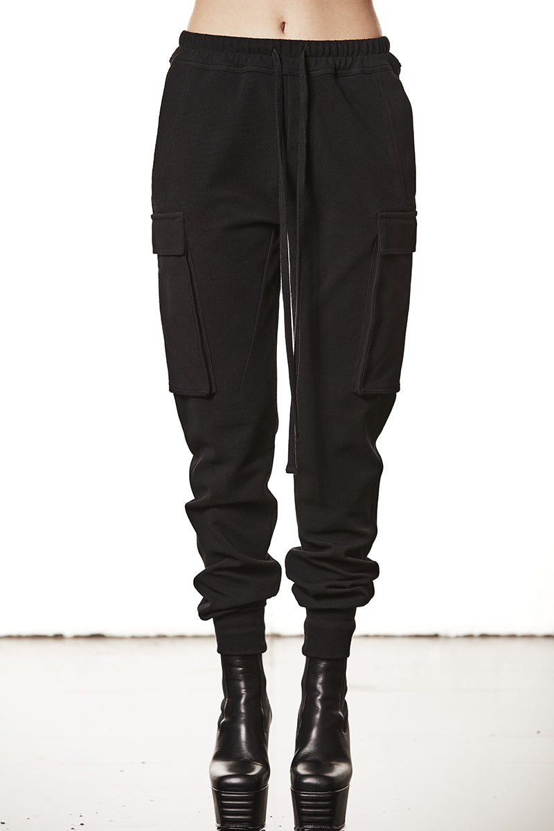 BLACK STRUCTURED STRETCH COTTON TROUSERS