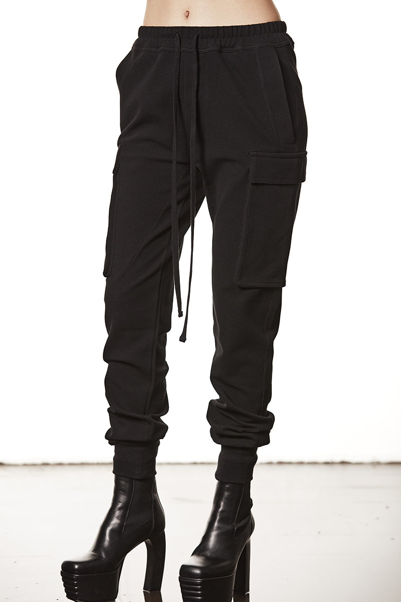 BLACK STRUCTURED STRETCH COTTON TROUSERS