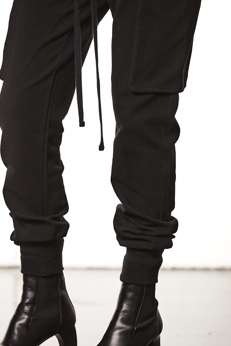 BLACK STRUCTURED STRETCH COTTON TROUSERS