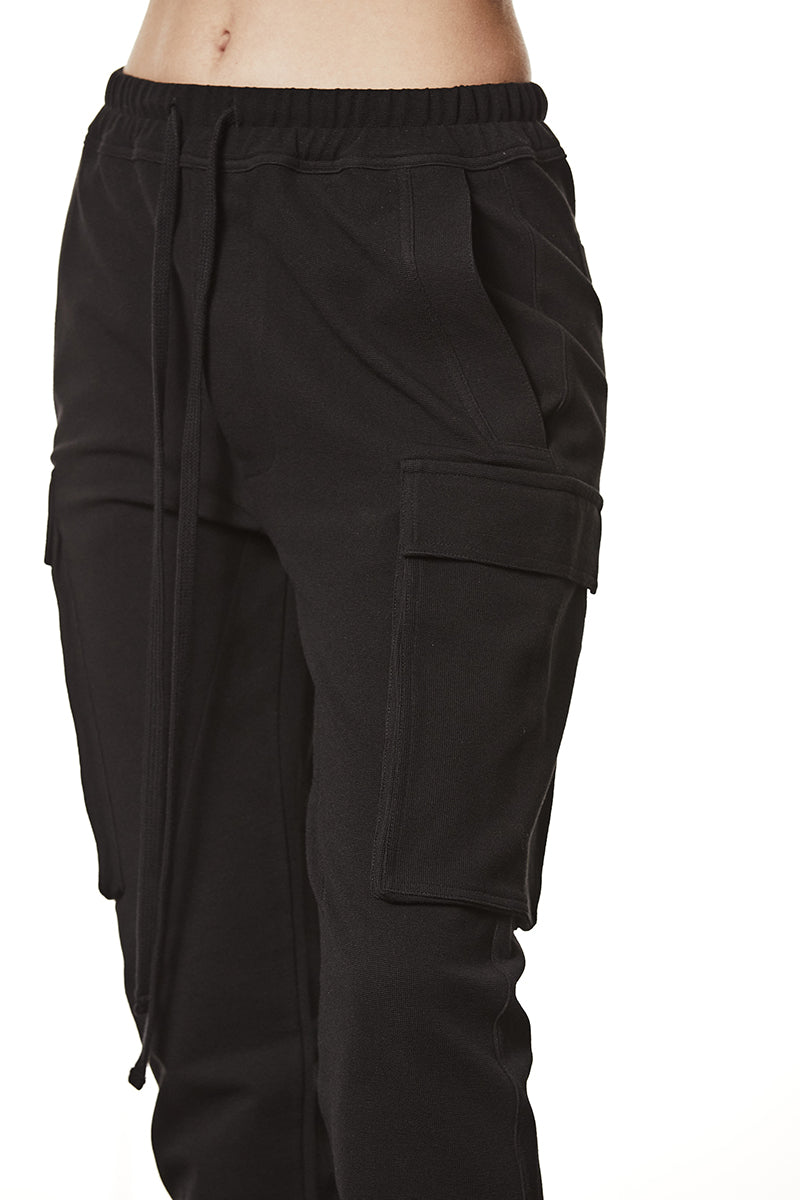 BLACK STRUCTURED STRETCH COTTON TROUSERS