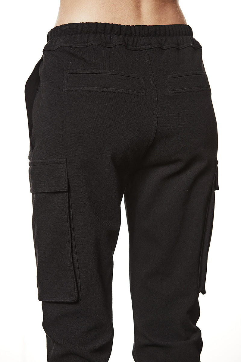 BLACK STRUCTURED STRETCH COTTON TROUSERS