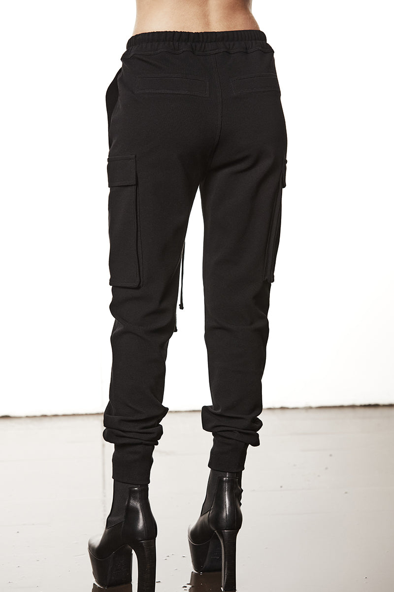 BLACK STRUCTURED STRETCH COTTON TROUSERS