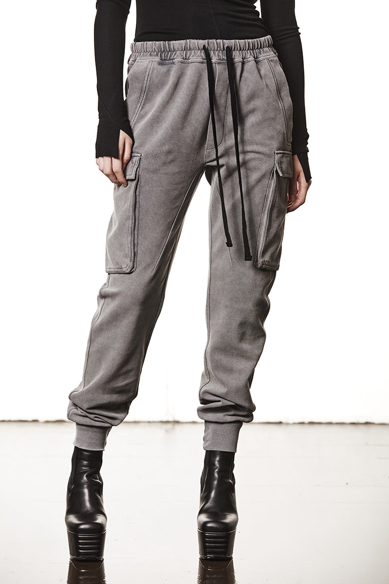 USED GREY STRUCTURED STRETCH COTTON TROUSERS