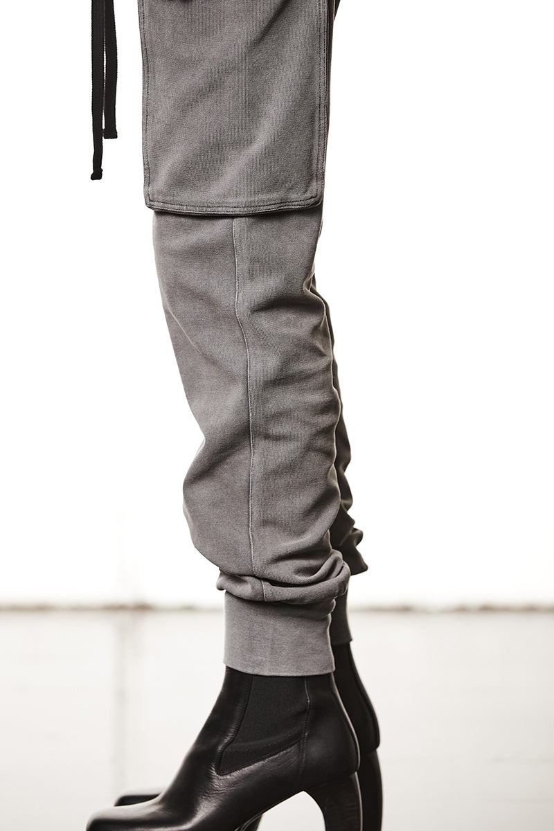 USED GREY STRUCTURED STRETCH COTTON TROUSERS