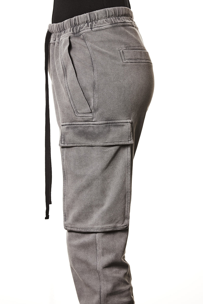USED GREY STRUCTURED STRETCH COTTON TROUSERS