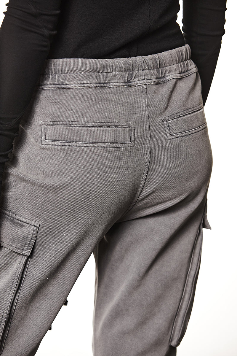 USED GREY STRUCTURED STRETCH COTTON TROUSERS